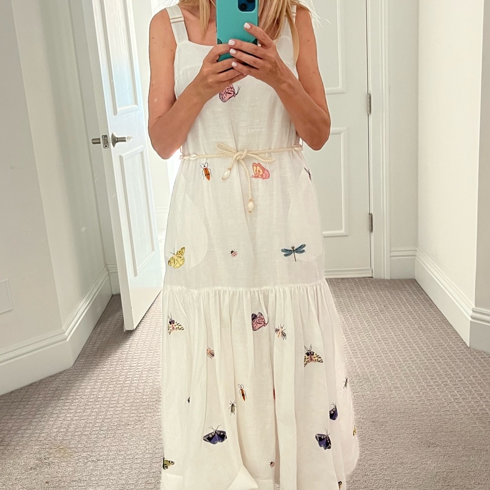 Zimmermann Jeannie White Maxi Dress with Multicolor Butterfly Embroidery - Picture 3 of 8